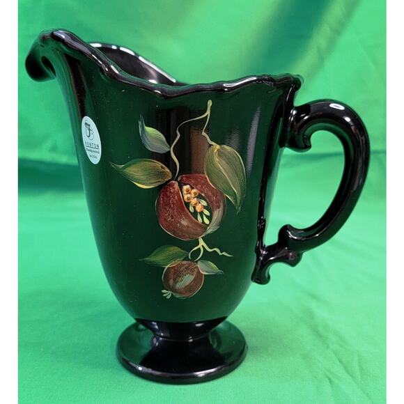 Fenton Glass Black Pitcher Hand Painted P Lauderman #179 Nancy Fenton Signed